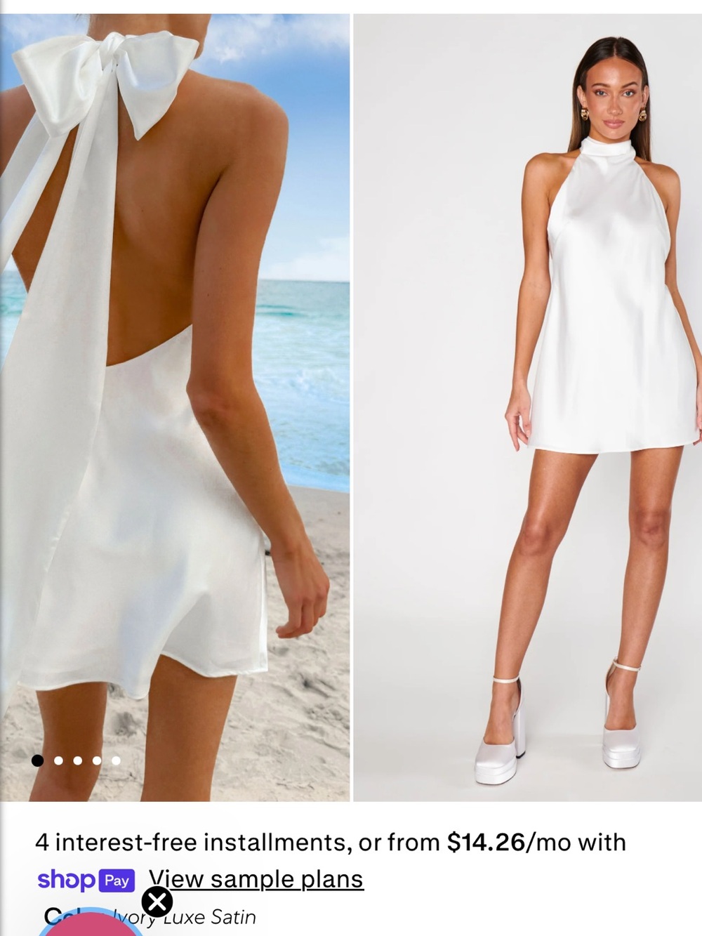 Show Me Your MuMu Ivory Satin Halter Backless Mini Dress with Bow